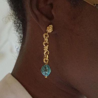 Firefly Design Yellow Gold Plated Sterling Silver Turquoise Gemstone Dangle Earring