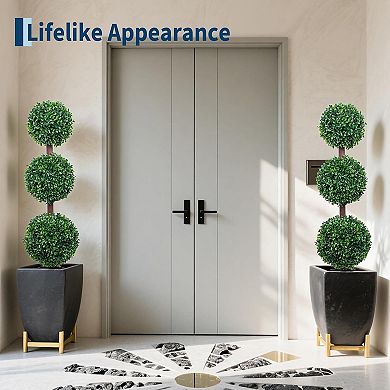 3FT boxwood topiaries (2-pack), black planters, for indoor/outdoor entryway or office.