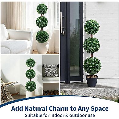 3FT boxwood topiaries (2-pack), black planters, for indoor/outdoor entryway or office.