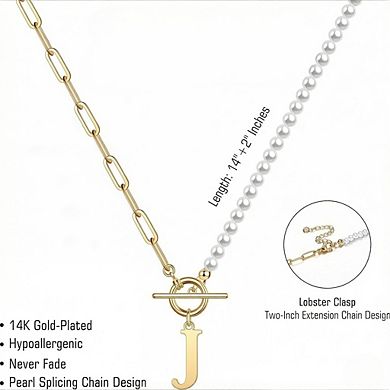 KSIZUIS Dainty Pearl Initial Choker with Paperclip Chain & Toggle Clasp for Women