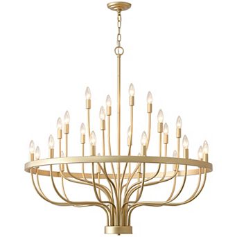 Modern Farmhouse 39" Gold Metal 24-Light Tiered Wagon Wheel Chandelier