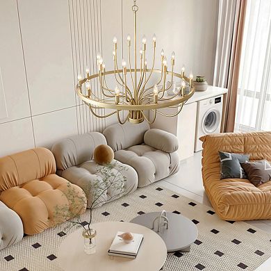 Modern Farmhouse 39" Gold Metal 24-Light Tiered Wagon Wheel Chandelier