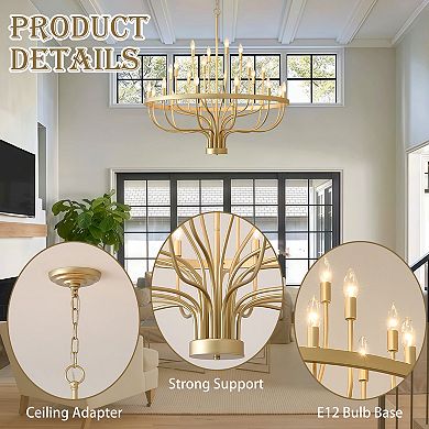 Modern Farmhouse 39" Gold Metal 24-Light Tiered Wagon Wheel Chandelier