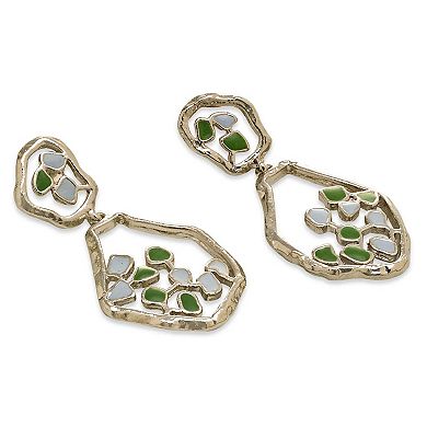 White Rhodium and Pastel Blue-Green Enamel Terra Drop Earrings by Dhwani Bansal