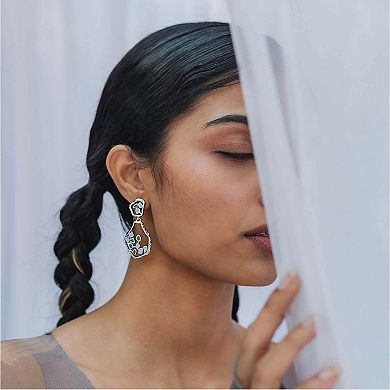 White Rhodium and Pastel Blue-Green Enamel Terra Drop Earrings by Dhwani Bansal