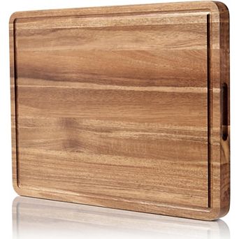Acacia Wood Cutting Board 20x15 in Large Reversible Butcher Block with Deep Juice Groove & Handle
