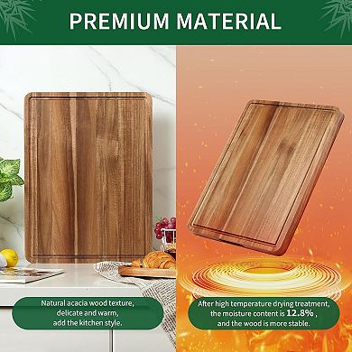 Acacia Wood Cutting Board 20x15 in, Large Reversible Butcher Block with Deep Juice Groove & Handle