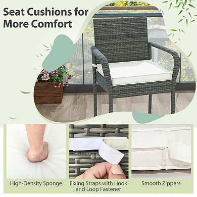 Set of 2 Rattan Bar Stools with Cushions and Footrest