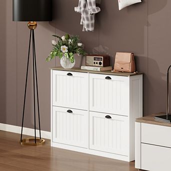 Shoe Cabinet with 4 Flip Drawers & Adjustable Shelves, for Entryway Hallway