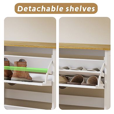 Shoe Cabinet with 4 Flip Drawers & Adjustable Shelves, for Entryway Hallway