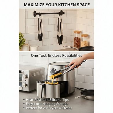 9-Inch Silicone Head Tongs, Stainless Steel Heat-Resistant Easy-Grip