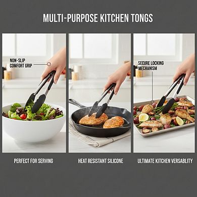 9-Inch Silicone Head Tongs, Stainless Steel Heat-Resistant Easy-Grip