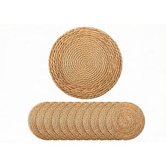 Zoulao Set of 12 Round Woven Placemats, 13", Boho Farmhouse Rattan Chargers, Table Decor.