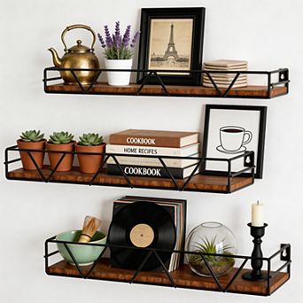Rustic Wood Floating Wall Shelf for Multi-Room Home Storage