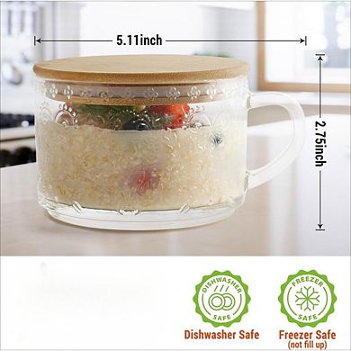 Zoulao 4-Pack Vintage Glass Mugs with Lids & Spoons, 14 oz, Coffee Tea Cups.