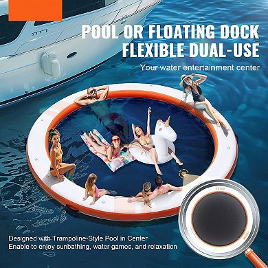 Inflatable Round Floating Water Dock with Mesh Pool and Hand Pump