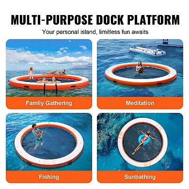 Inflatable Round Floating Water Dock with Mesh Pool and Hand Pump
