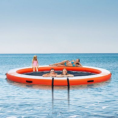 Inflatable Round Floating Water Dock with Mesh Pool and Hand Pump
