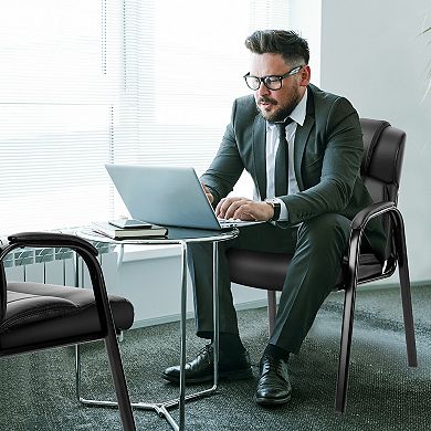 YIORTWO 2 Pack PU Leather Office Guest Chair with Padded Arms