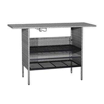 55" Rectangular Bar Table with Stemware Rack and Shelves