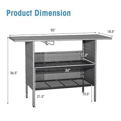 55" Rectangular Bar Table with Stemware Rack and Shelves