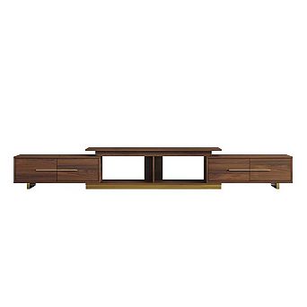 Extendable Walnut TV Stand for up to 100" TVs, Adjustable 63.4"-94.5" Width, Modern Design.