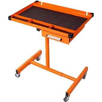 Adjustable Tear Down Work Table with Drawer Mobile Garage Workbench on Wheels Repair Table Orange