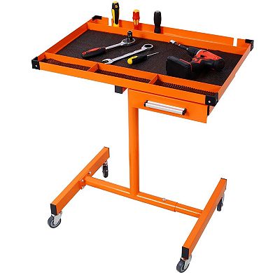 Adjustable Tear Down Work Table with Drawer Mobile Garage Workbench on Wheels Repair Table Orange