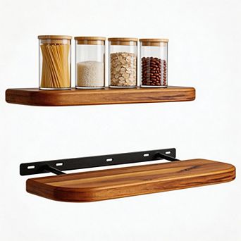 Acacia Wood Round Floating Wall Shelf