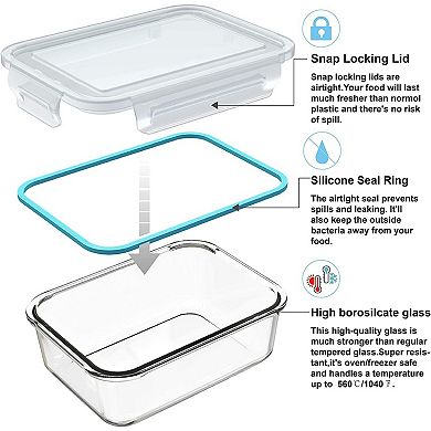 18 Piece Glass Food Storage Containers with Lids, Glass Meal Prep Containers,(9 lids & 9 Containers)