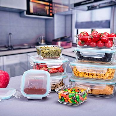 18 Piece Glass Food Storage Containers with Lids, Glass Meal Prep Containers,(9 lids & 9 Containers)