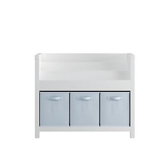 Kids' Bookshelf with 3 tier Front Storage Space, 3 Fabric Storage Bins Included, White