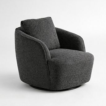 GOMYHOME 30.3" Boucle Swivel Accent Barrel Chair, 360° Round Base, Charcoal