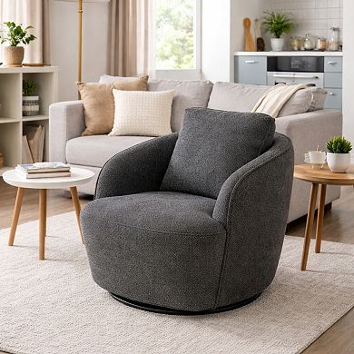 GOMYHOME 30.3" Boucle Swivel Accent Barrel Chair, 360° Round Base, Charcoal