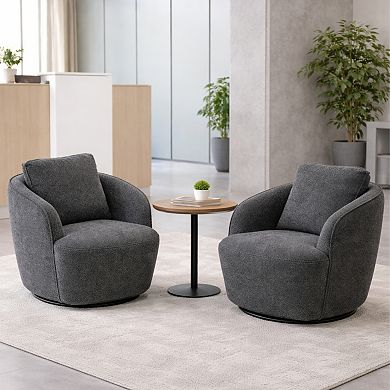 GOMYHOME 30.3" Boucle Swivel Accent Barrel Chair, 360° Round Base, Charcoal
