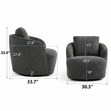 GOMYHOME 30.3" Boucle Swivel Accent Barrel Chair, 360° Round Base, Charcoal