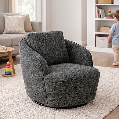 GOMYHOME 30.3" Boucle Swivel Accent Barrel Chair, 360° Round Base, Charcoal