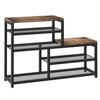 5 tier Shoe Rack Bench Organizer with Seat Holds 15 Pairs Entryway Storage Brown 1 pc