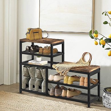 5 Tier Shoe Rack Bench Organizer with Seat Holds 15 Pairs Entryway Storage Brown 1 Piece