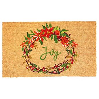 HomeRoots 17" X 29" Brown Red And Green Christmas Outdoor Coir Door Mat