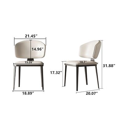 Modern Upholstered Leather Dining Chairs Ergonomic Kitchen Chairs With Metal Legs(Set of 2)