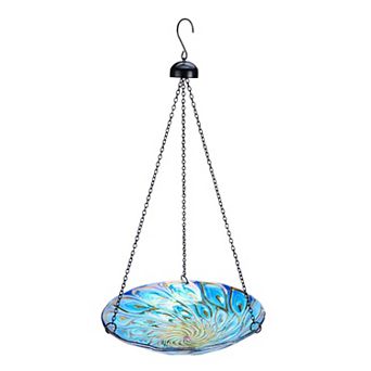 11 inch Hanging Glass Bird Bath Peacock Pattern Outdoor Birdfeeder for Garden Yard 1 pc