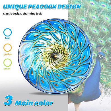 11 inch Hanging Glass Bird Bath Peacock Pattern Outdoor Birdfeeder for Garden Yard 1 Piece