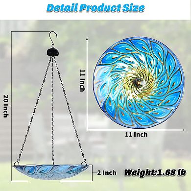 11 inch Hanging Glass Bird Bath Peacock Pattern Outdoor Birdfeeder for Garden Yard 1 Piece