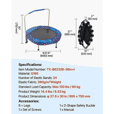 Kids Trampoline 36 Inch Foldable Mini Trampoline with Handle for Indoor Outdoor Use