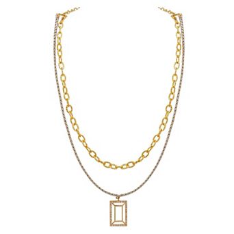 Gold-plated And White Rhodium Brass Vazio Layered Necklace with Cubic Zirconia by Dhwani Bansal