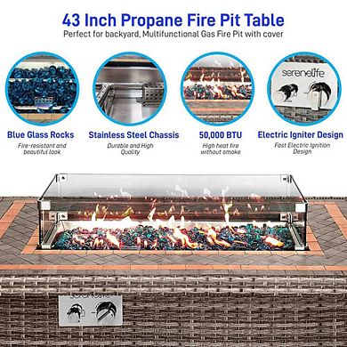 SerenelifeHome Outdoor Propane Fire Pit Table- 50,000 BTU Auto-Ignition ...
