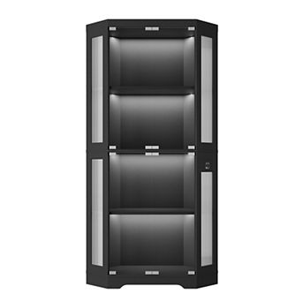 Hexagonal Corner Glass Display Cabinet 4 tier Curio with LED Lights, Smart Sensor & Charging Ports