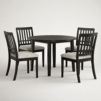 GOMYHOME 5 pc Round Drop Leaf Dining Set, Wood Table with Upholstered Chairs, Black