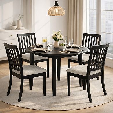 GOMYHOME 5-Piece Round Drop Leaf Dining Set, Wood Table with Upholstered Chairs, Black
